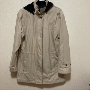 London Fog Women’s Coat Trench Jacket Beige Sz M Pockets Removable Hood